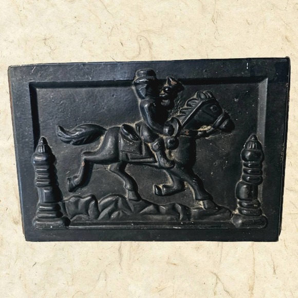 Antique Cast Iron Stove Plate or Mailbox Front Panel Man on Horse Door Cover - Picture 2 of 7